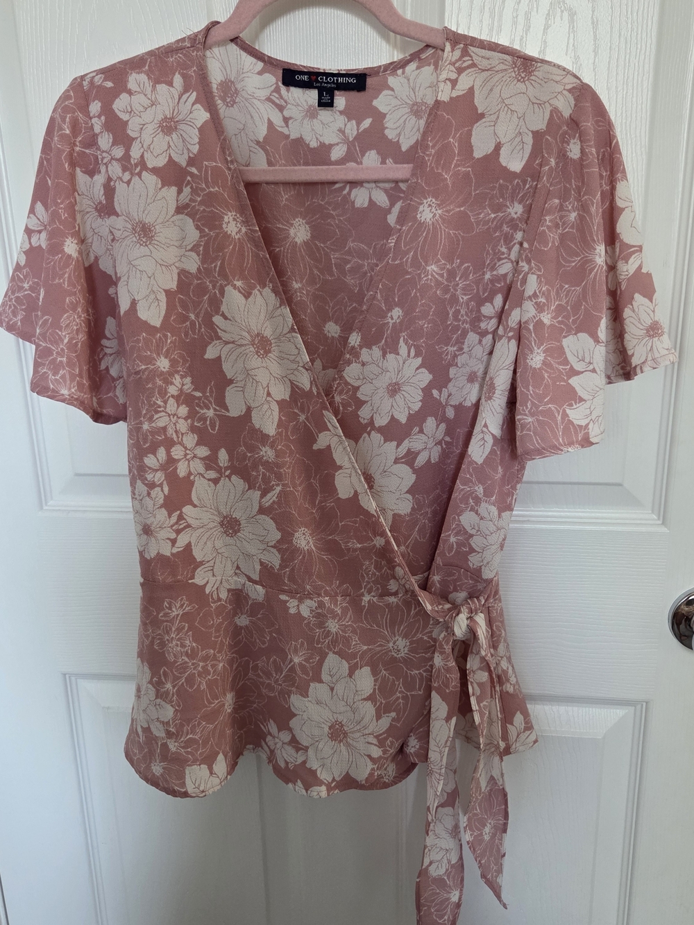ONE CLOTHING Dusty Rose Floral Wrap Blouse